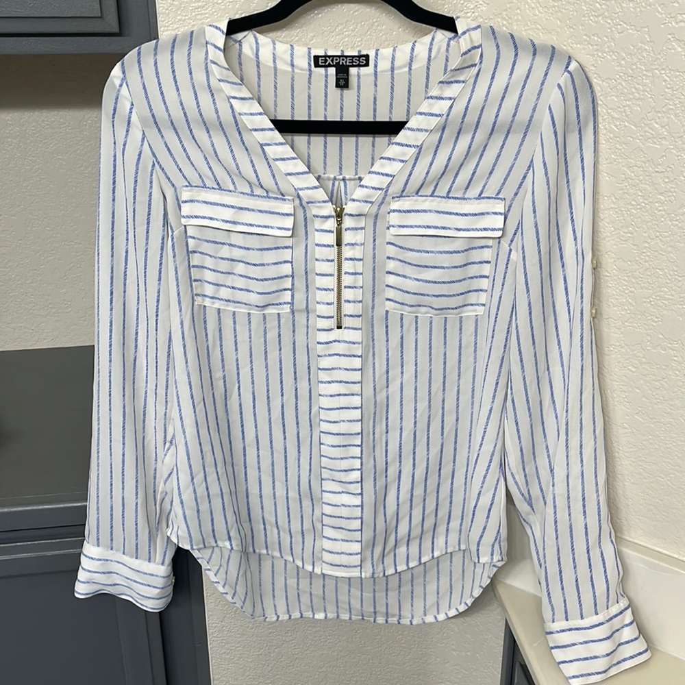 Express striped blouse with gold zipper